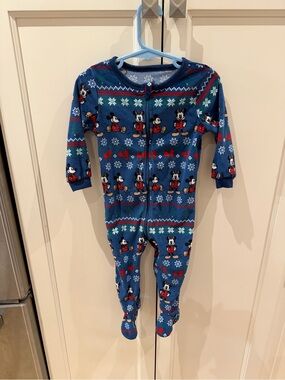 Disney Mickey Mouse Baby 18M Christmas Blue Footie sleeper